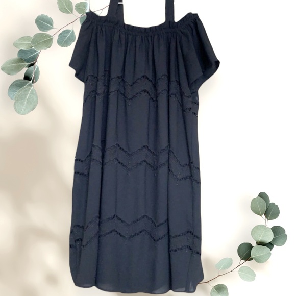 LOFT Black Off the Shoulder Dress w/ ZigZag Detail Sz XS - Picture 2 of 7